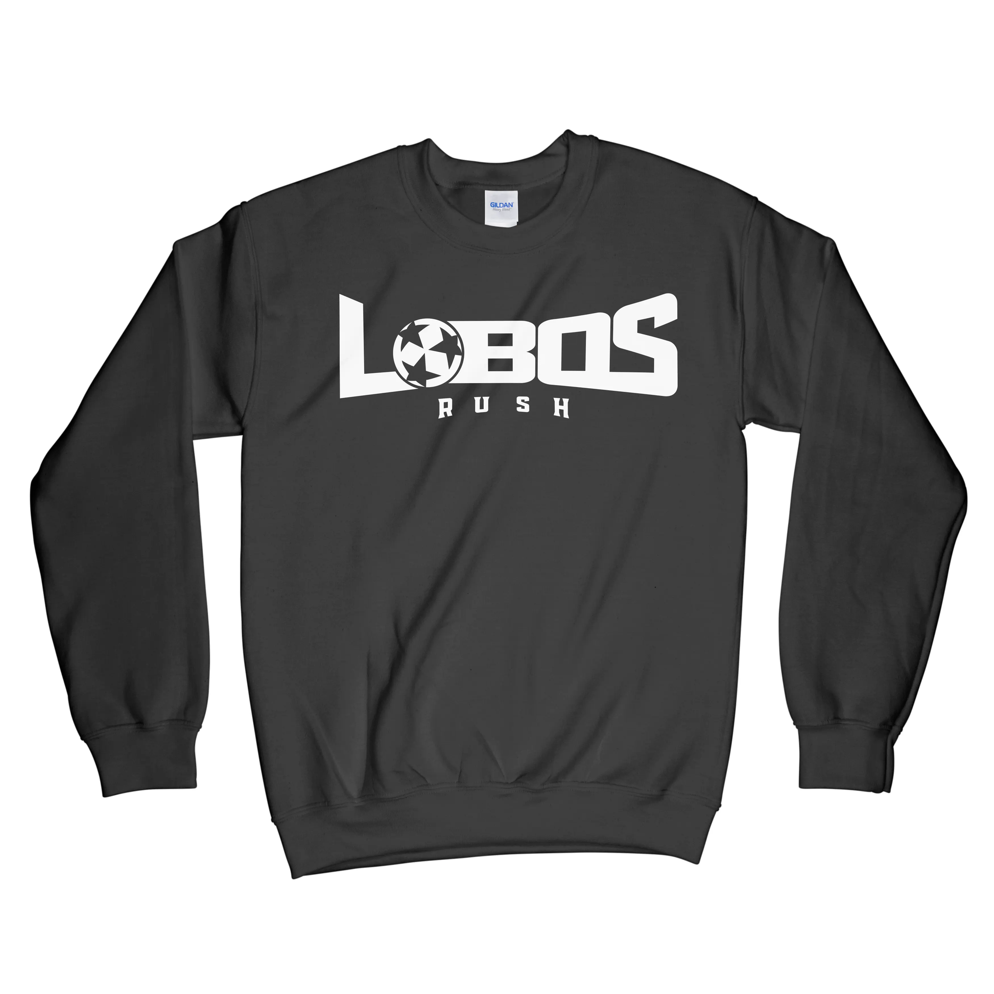 LOBOS RUSH GILDAN CREW NECK SWEATSHIRT - WHITE PRINT - 12 COLOR OPTIONS PrinthouseOB