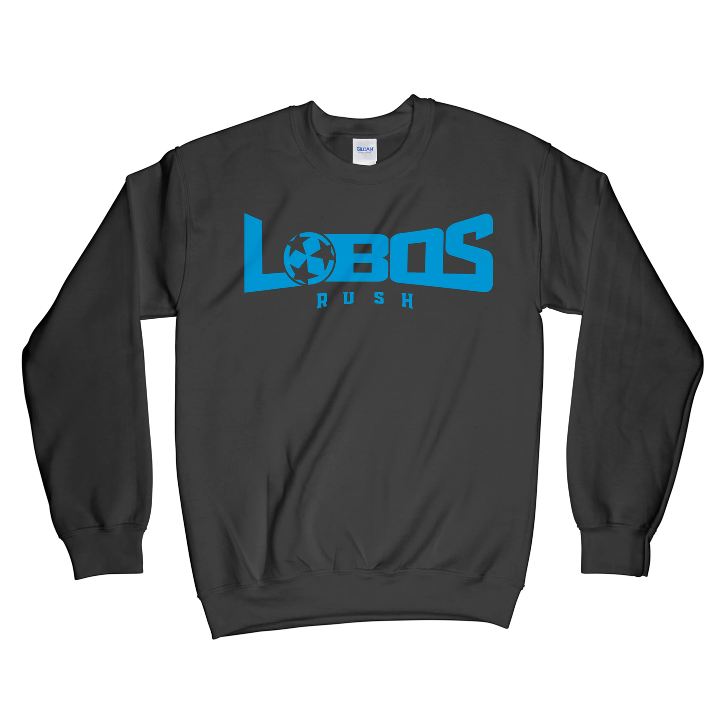LOBOS RUSH GILDAN CREW NECK SWEATSHIRT - RUSH BLUE PRINT - 9 COLOR OPTIONS PrinthouseOB