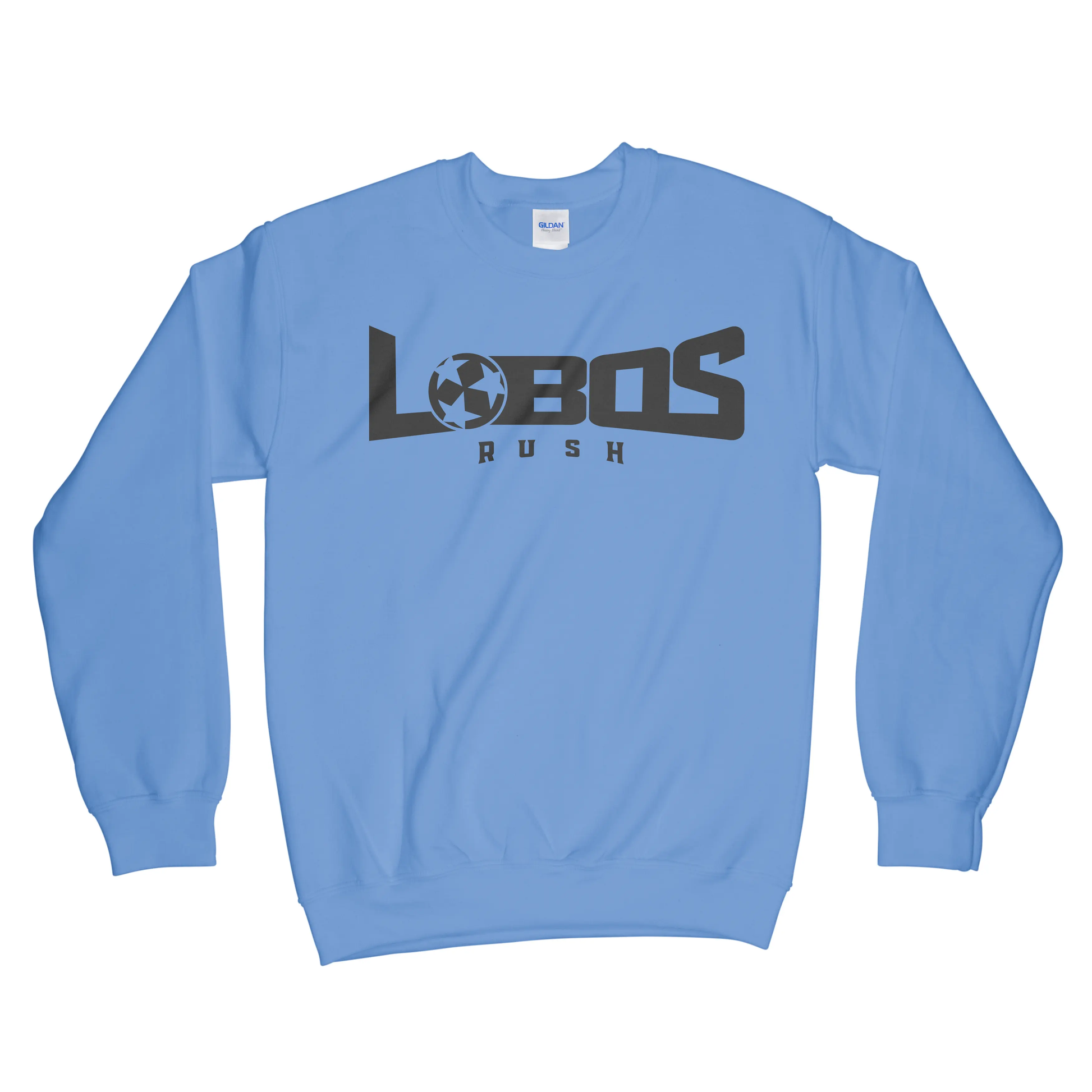 LOBOS RUSH GILDAN CREW NECK SWEATSHIRT - BLACK PRINT - 9 COLOR OPTIONS PrinthouseOB