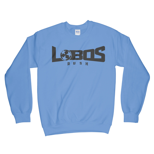 LOBOS RUSH GILDAN CREW NECK SWEATSHIRT - BLACK PRINT - 9 COLOR OPTIONS PrinthouseOB