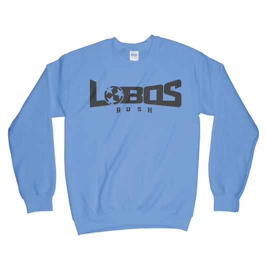 LOBOS RUSH GILDAN CREW NECK SWEATSHIRT - BLACK PRINT - 9 COLOR OPTIONS PrinthouseOB