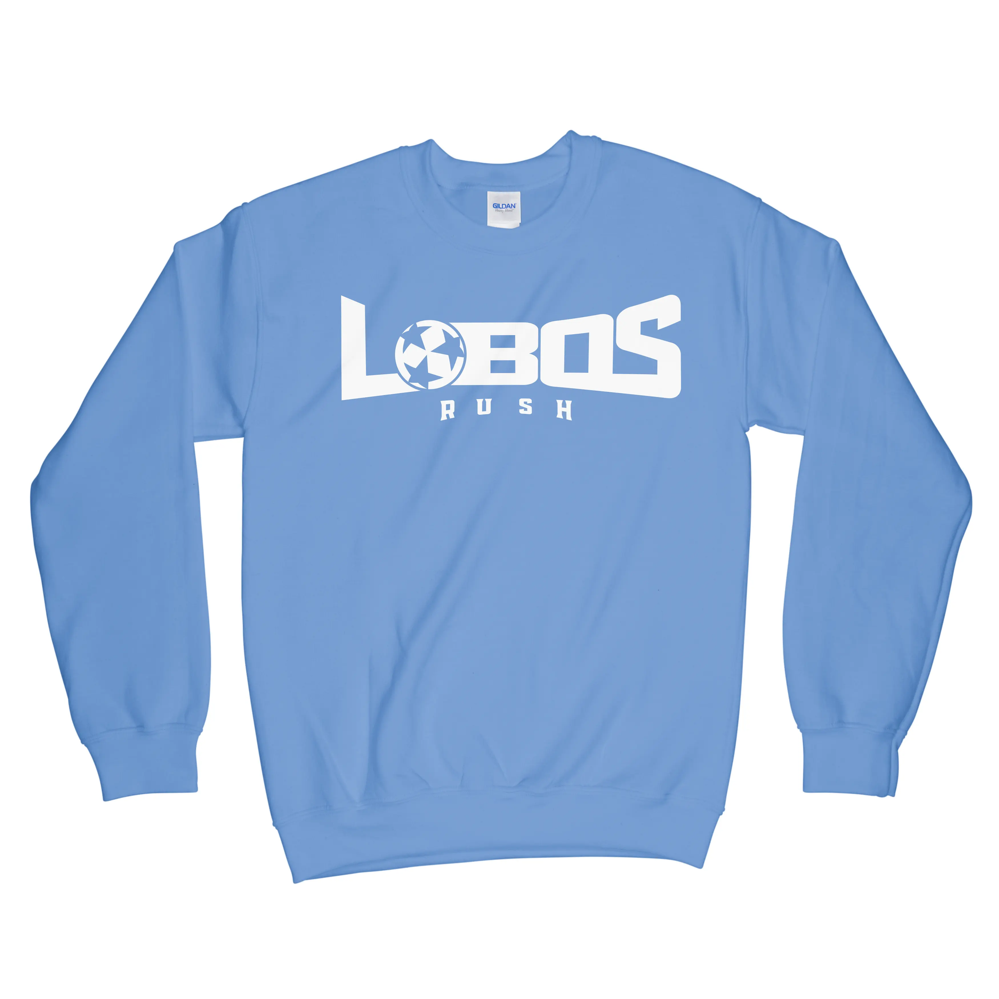 LOBOS RUSH GILDAN CREW NECK SWEATSHIRT - WHITE PRINT - 12 COLOR OPTIONS PrinthouseOB