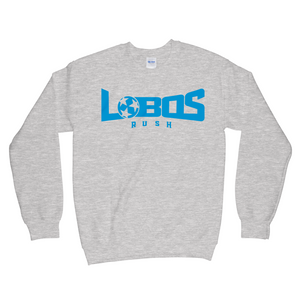 LOBOS RUSH GILDAN CREW NECK SWEATSHIRT - RUSH BLUE PRINT - 9 COLOR OPTIONS