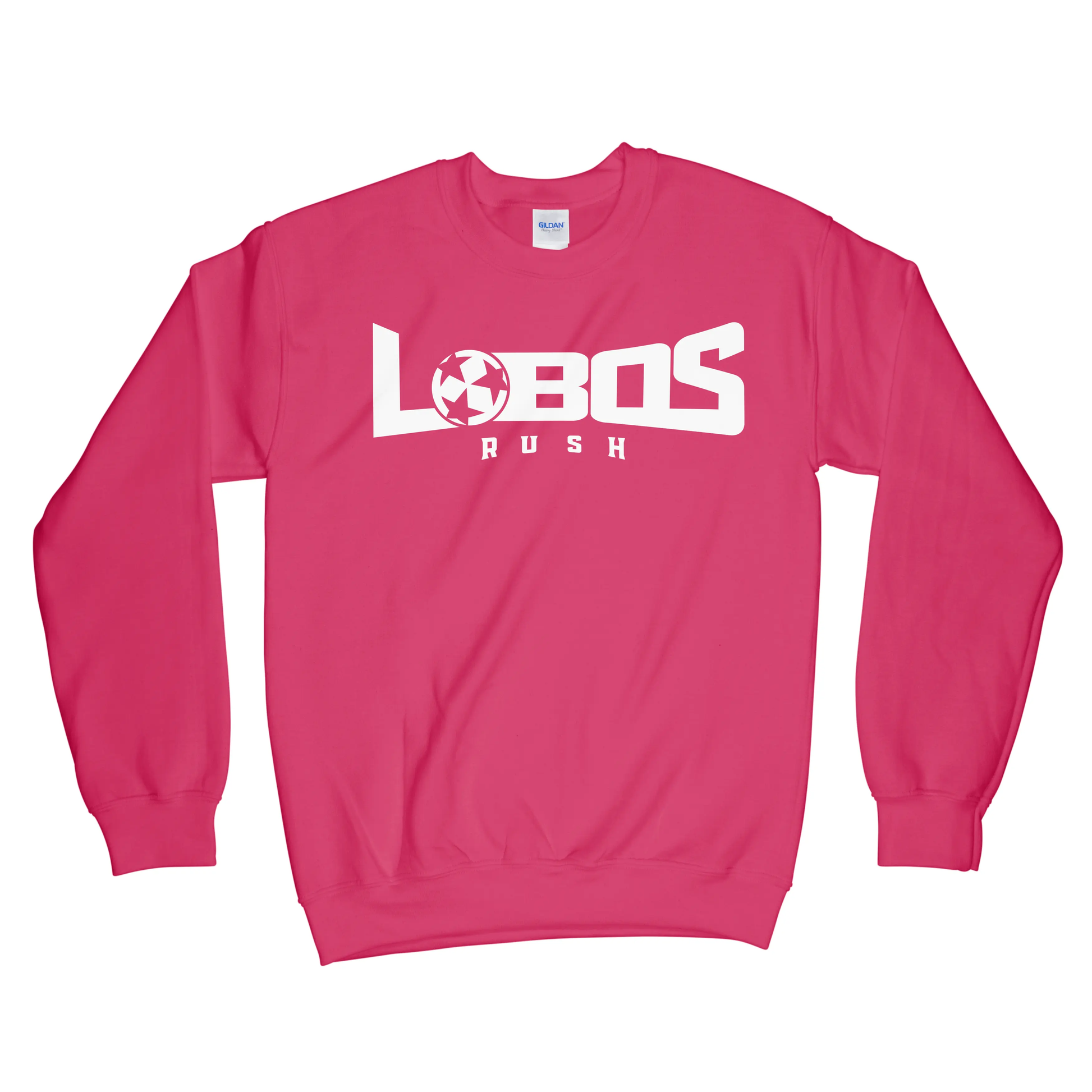 LOBOS RUSH GILDAN CREW NECK SWEATSHIRT - WHITE PRINT - 12 COLOR OPTIONS PrinthouseOB
