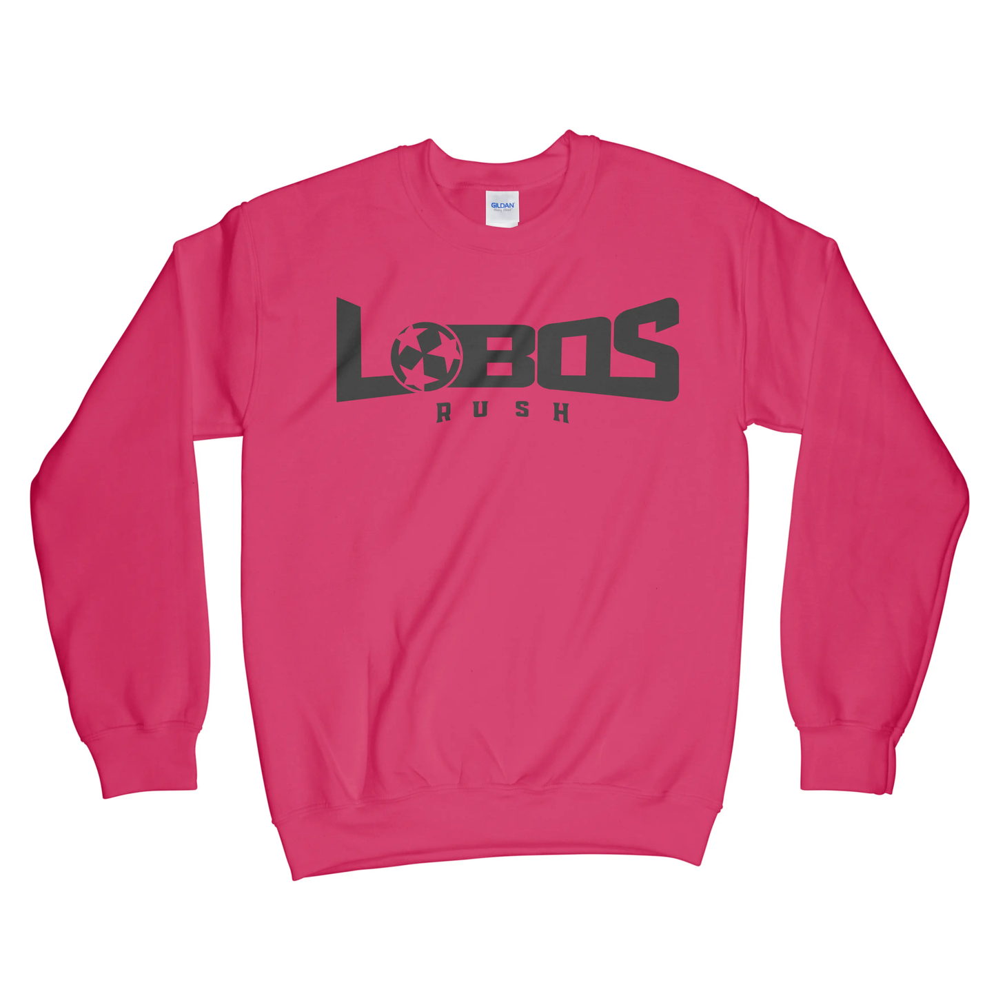 LOBOS RUSH GILDAN CREW NECK SWEATSHIRT - BLACK PRINT - 9 COLOR OPTIONS PrinthouseOB