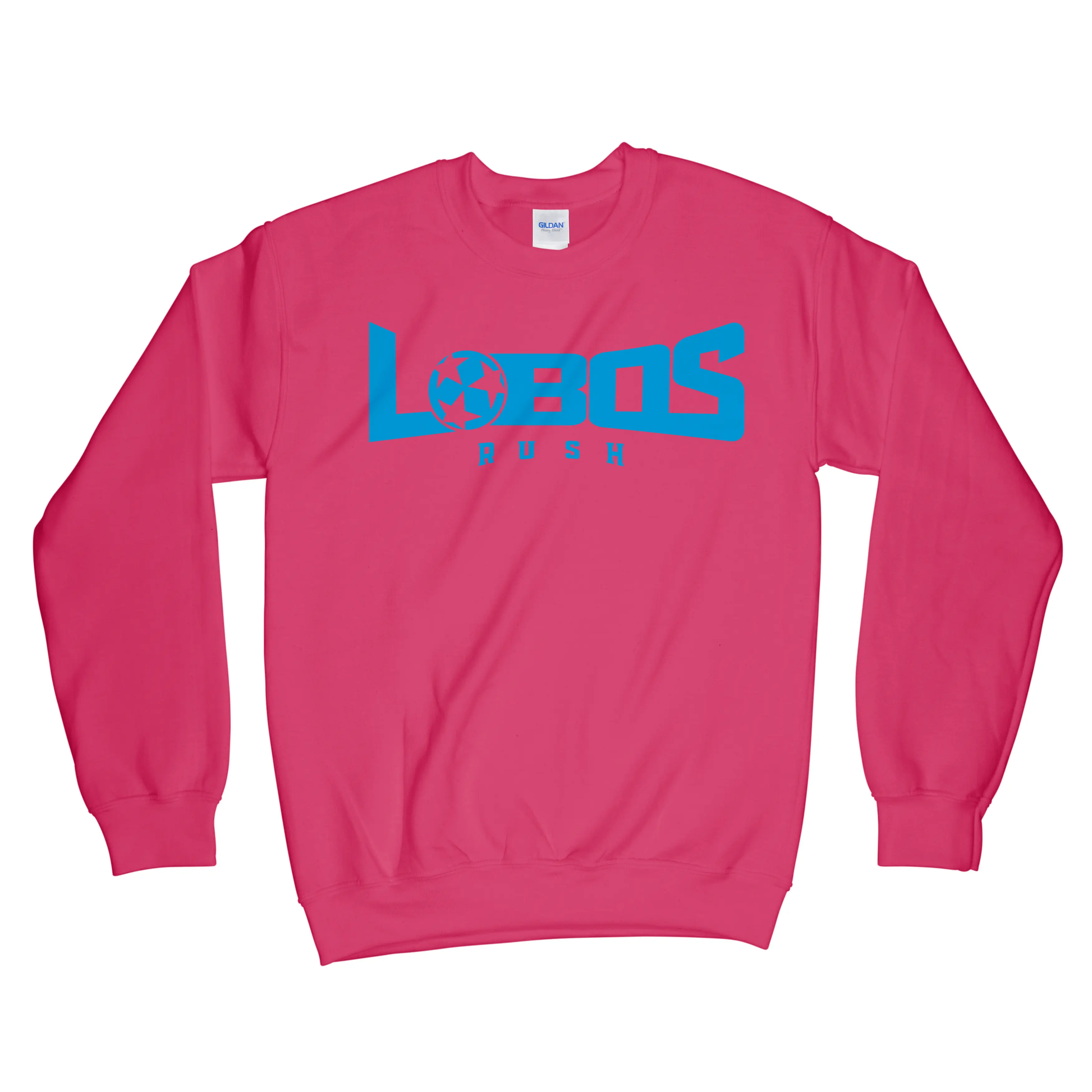 LOBOS RUSH GILDAN CREW NECK SWEATSHIRT - RUSH BLUE PRINT - 9 COLOR OPTIONS PrinthouseOB