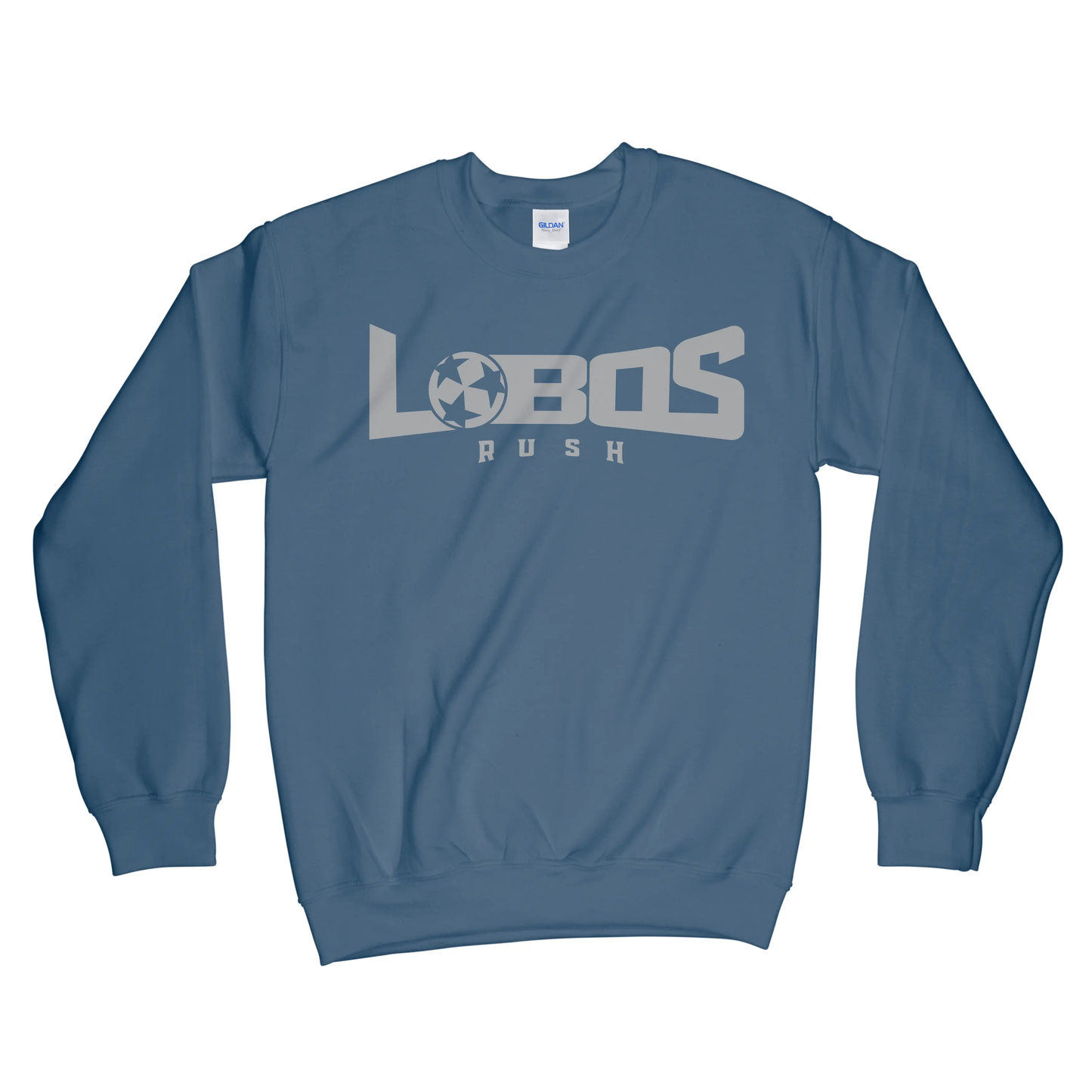 LOBOS RUSH GILDAN CREW NECK SWEATSHIRT - GREY PRINT - 12 COLRO OPTIONS PrinthouseOB