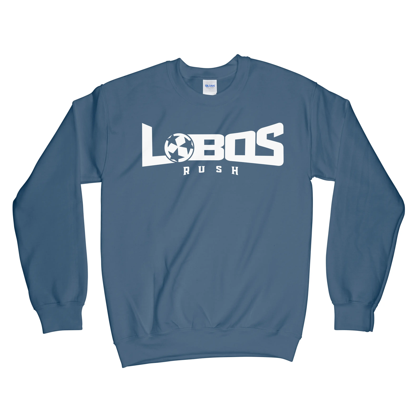 LOBOS RUSH GILDAN CREW NECK SWEATSHIRT - WHITE PRINT - 12 COLOR OPTIONS PrinthouseOB