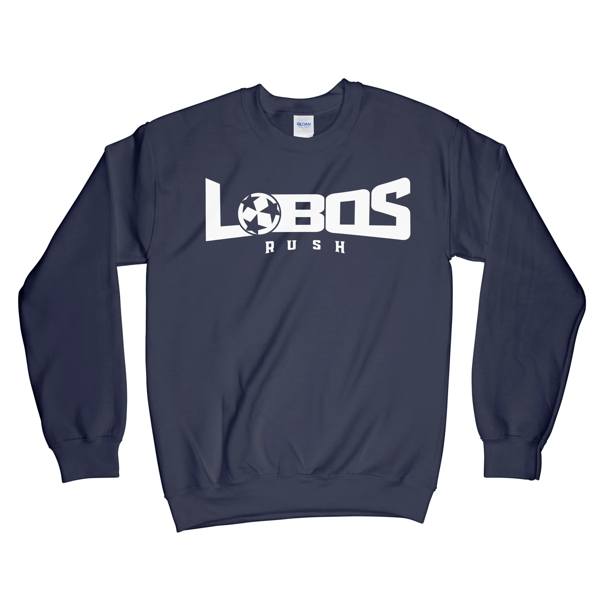 LOBOS RUSH GILDAN CREW NECK SWEATSHIRT - WHITE PRINT - 12 COLOR OPTIONS PrinthouseOB