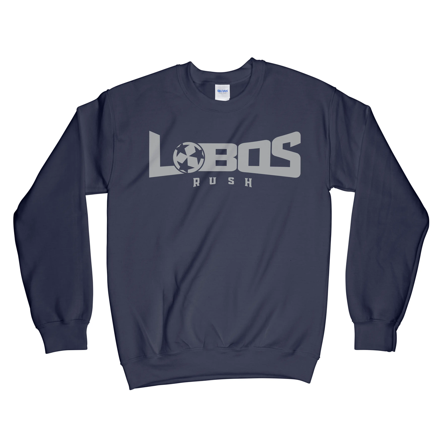 LOBOS RUSH GILDAN CREW NECK SWEATSHIRT - GREY PRINT - 12 COLRO OPTIONS PrinthouseOB