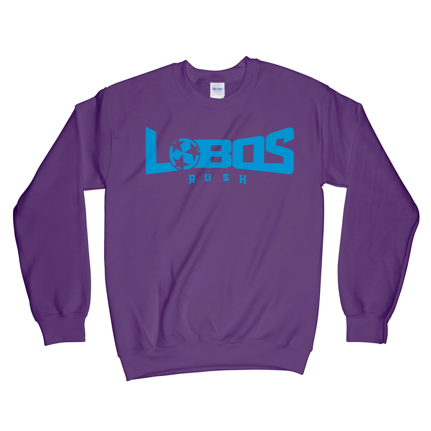 LOBOS RUSH GILDAN CREW NECK SWEATSHIRT - RUSH BLUE PRINT - 9 COLOR OPTIONS PrinthouseOB