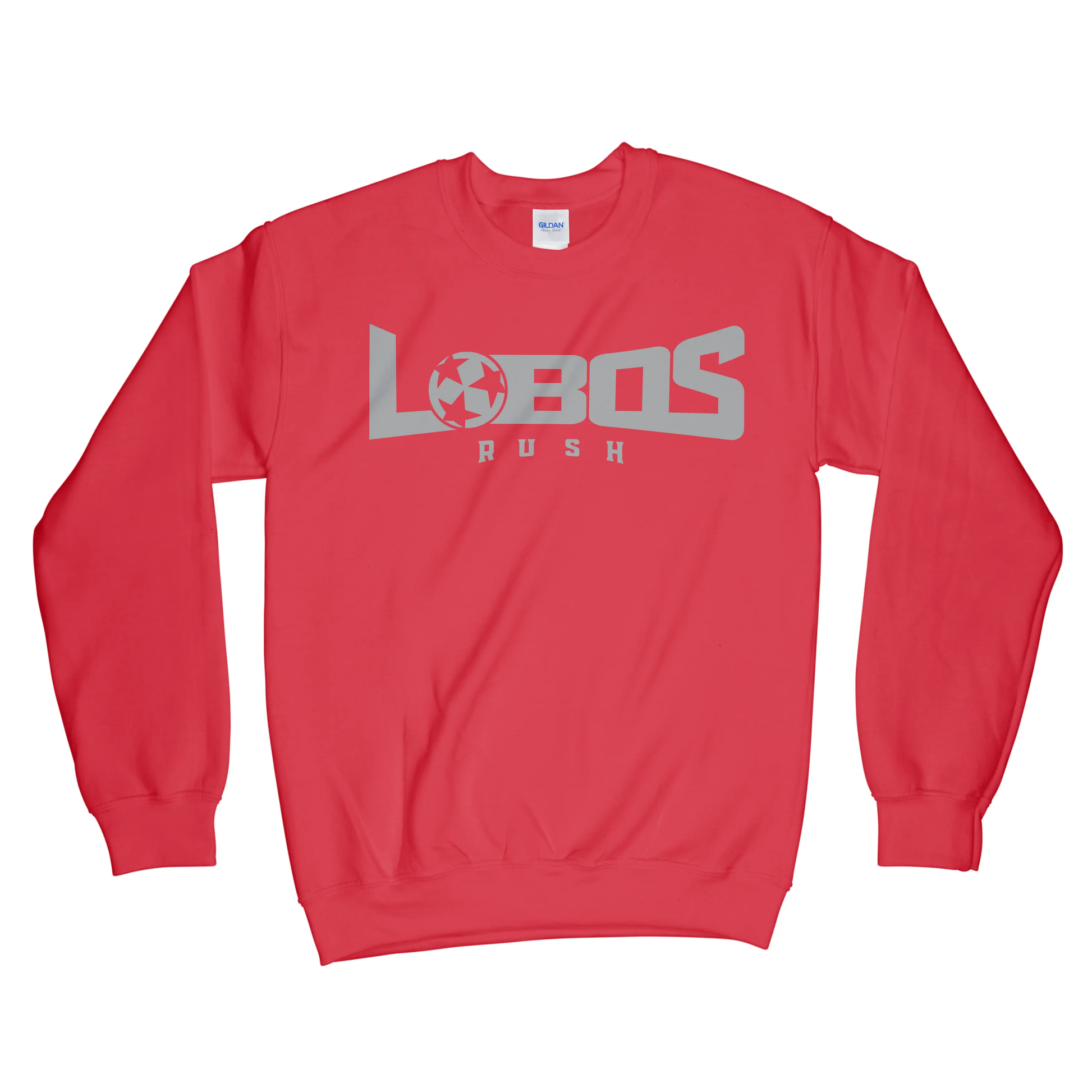 LOBOS RUSH GILDAN CREW NECK SWEATSHIRT - GREY PRINT - 12 COLRO OPTIONS PrinthouseOB