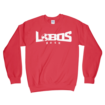LOBOS RUSH GILDAN CREW NECK SWEATSHIRT - WHITE PRINT - 12 COLOR OPTIONS PrinthouseOB