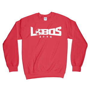 LOBOS RUSH GILDAN CREW NECK SWEATSHIRT - WHITE PRINT - 12 COLOR OPTIONS