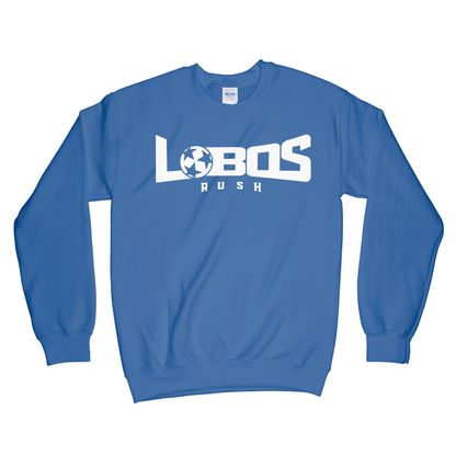 LOBOS RUSH GILDAN CREW NECK SWEATSHIRT - WHITE PRINT - 12 COLOR OPTIONS PrinthouseOB