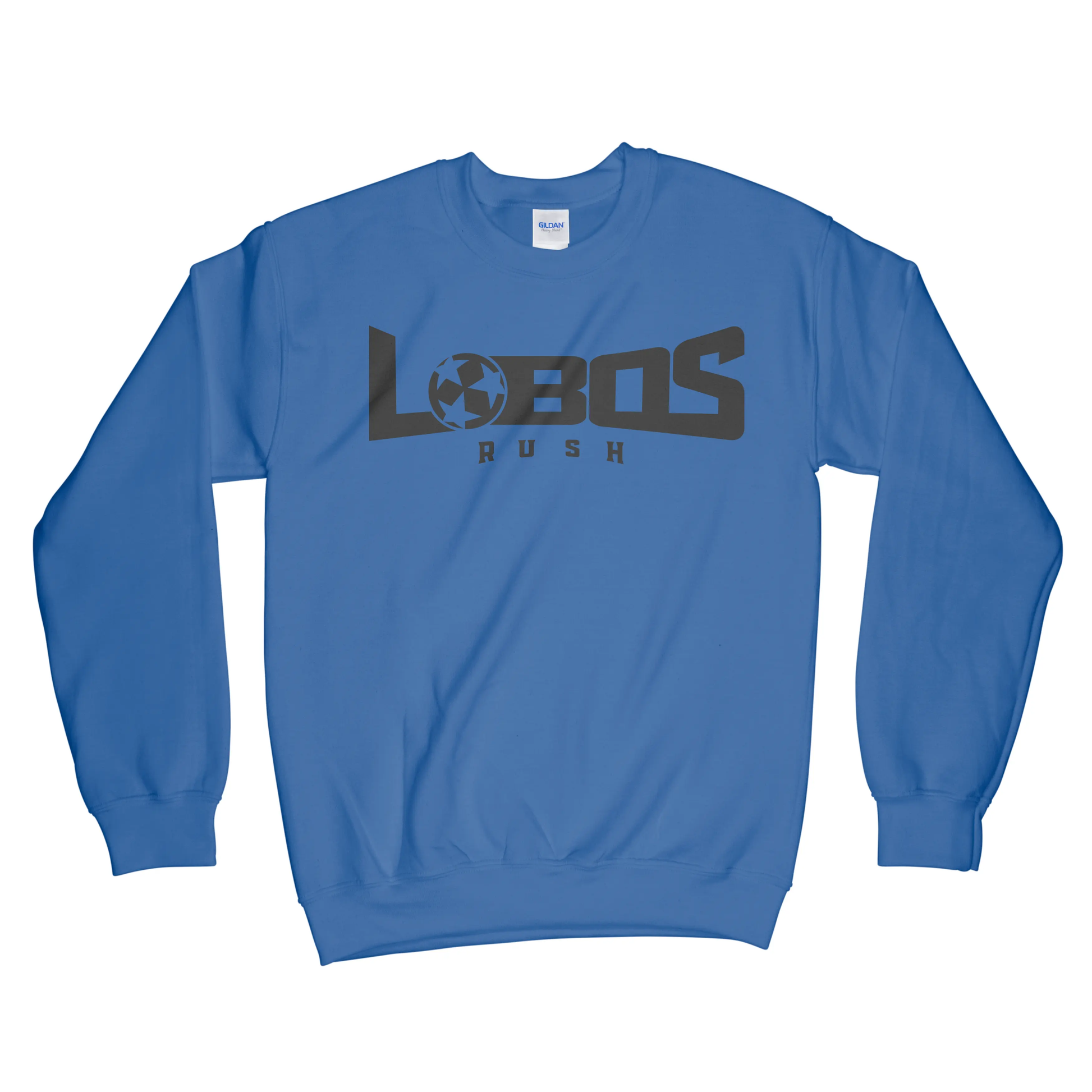 LOBOS RUSH GILDAN CREW NECK SWEATSHIRT - BLACK PRINT - 9 COLOR OPTIONS PrinthouseOB