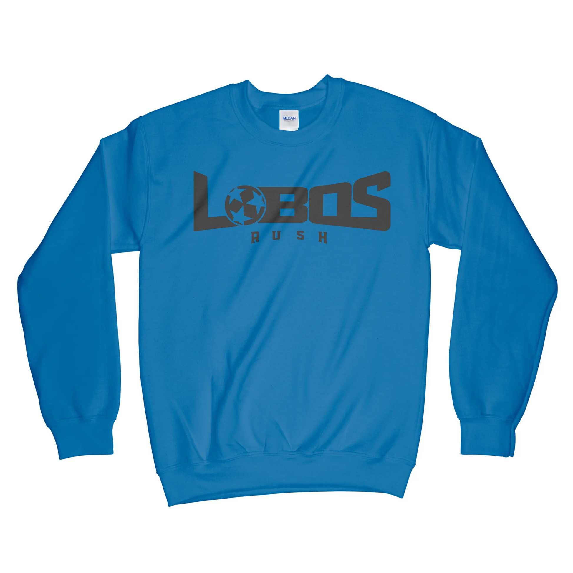LOBOS RUSH GILDAN CREW NECK SWEATSHIRT - BLACK PRINT - 9 COLOR OPTIONS PrinthouseOB