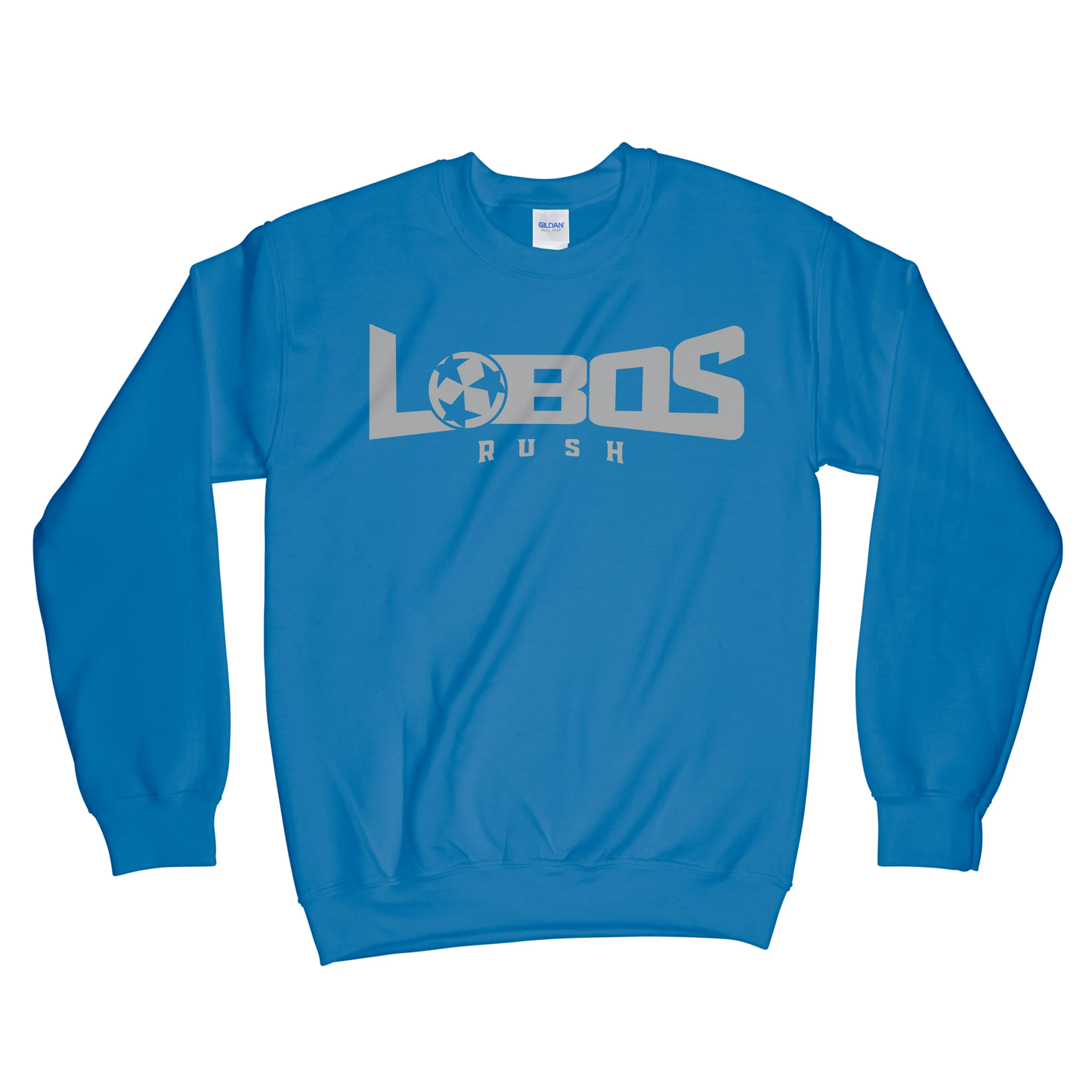 LOBOS RUSH GILDAN CREW NECK SWEATSHIRT - GREY PRINT - 12 COLRO OPTIONS PrinthouseOB