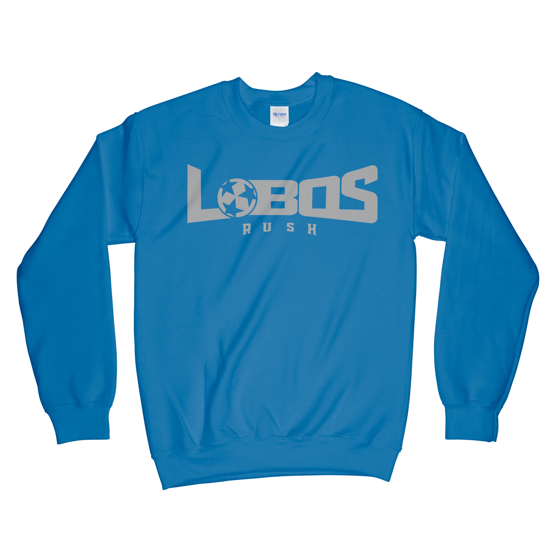 LOBOS RUSH GILDAN CREW NECK SWEATSHIRT - GREY PRINT - 12 COLRO OPTIONS PrinthouseOB