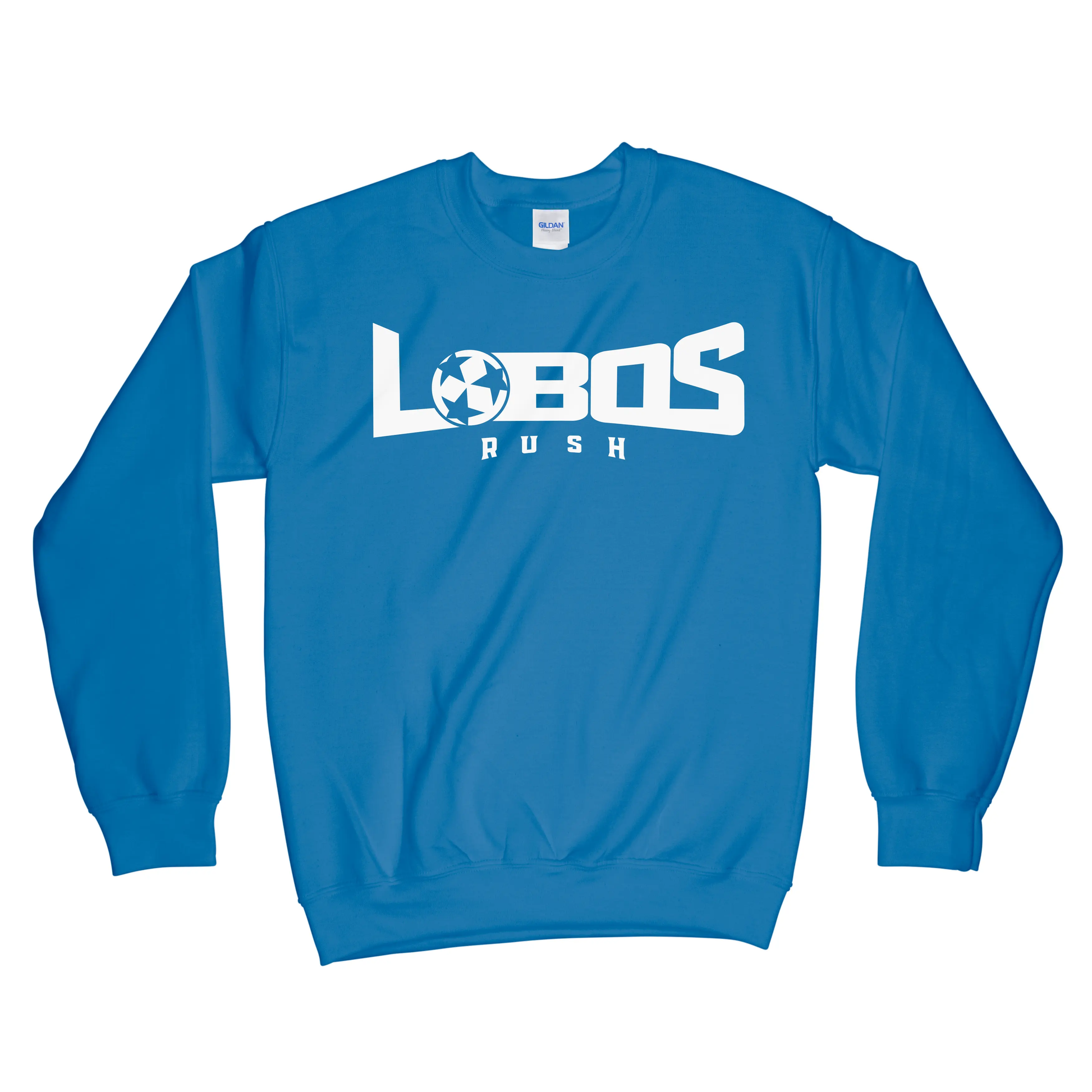 LOBOS RUSH GILDAN CREW NECK SWEATSHIRT - WHITE PRINT - 12 COLOR OPTIONS PrinthouseOB