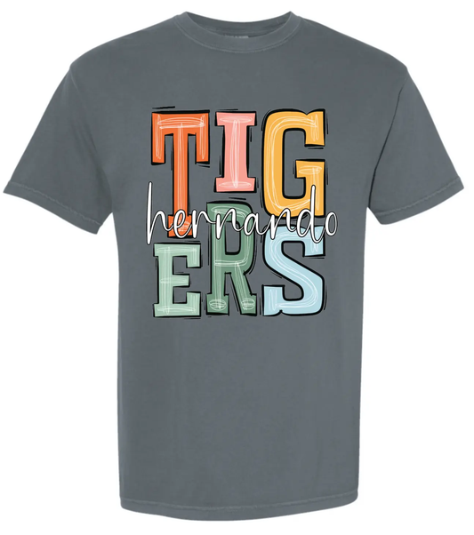 OAK GROVE - TIGERS STACKED - PEPPER - Comfort Colors® Heavyweight Ring Spun Tee PrinthouseOB