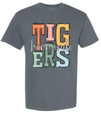 OAK GROVE - TIGERS STACKED - PEPPER - Comfort Colors® Heavyweight Ring Spun Tee PrinthouseOB