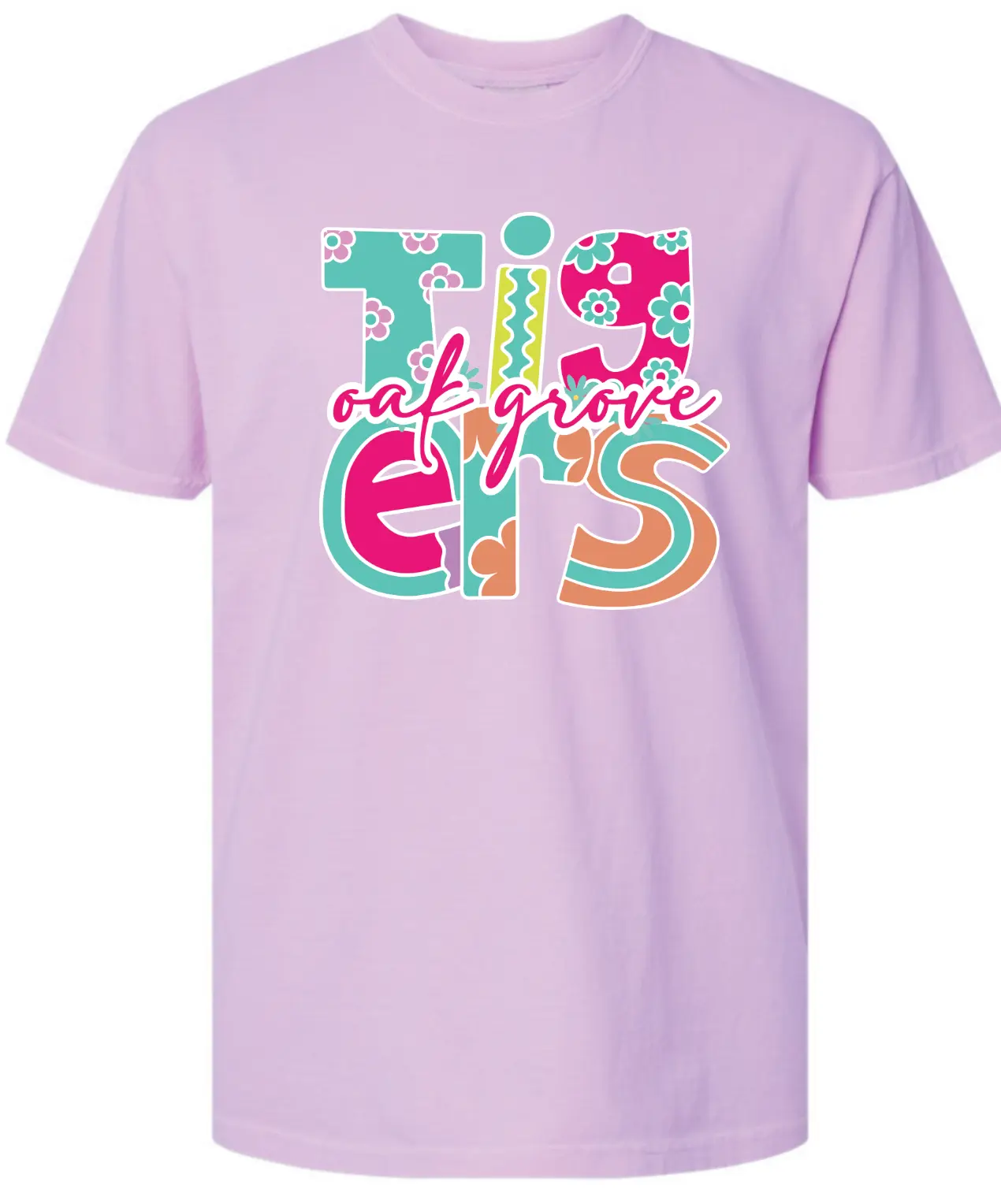 OAK GROVE - TIGER STACKED NEON BOHO - NEON VIOLET -Comfort Colors® Heavyweight Ring Spun Tee PrinthouseOB