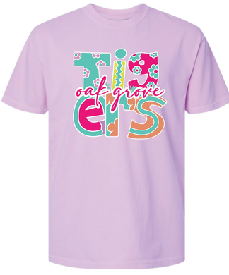 OAK GROVE - TIGER STACKED NEON BOHO - NEON VIOLET -Comfort Colors® Heavyweight Ring Spun Tee PrinthouseOB