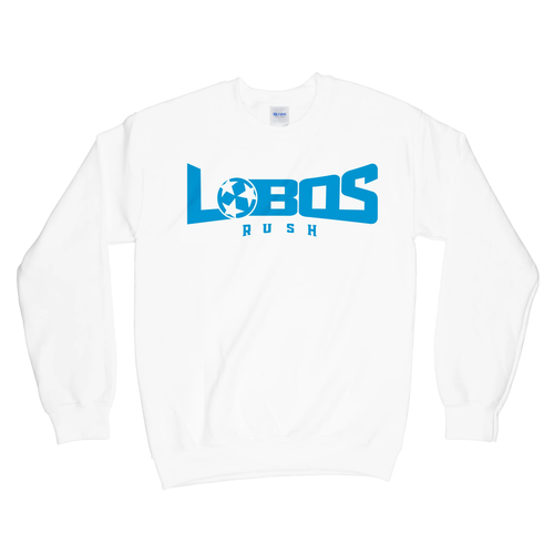 LOBOS RUSH GILDAN CREW NECK SWEATSHIRT - RUSH BLUE PRINT - 9 COLOR OPTIONS PrinthouseOB